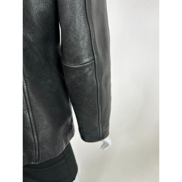 Vintage Guess Leather Jacket sz S Black Motorcycle Asymmetrical Zip Pockets Line - Picture 8 of 16